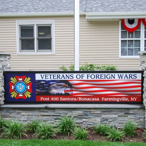 Sign reading Veterans of Foreign Wars Post 400 Santora Bonacasa Farmingville NY
